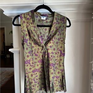 Jigsaw Purple 100% Silk Floral Tie Front Blouse